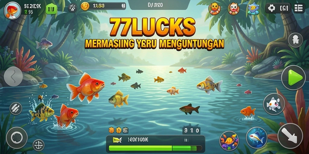 Screenshot gameplay 77LUCKS menampilkan aksi memancing yang seru.