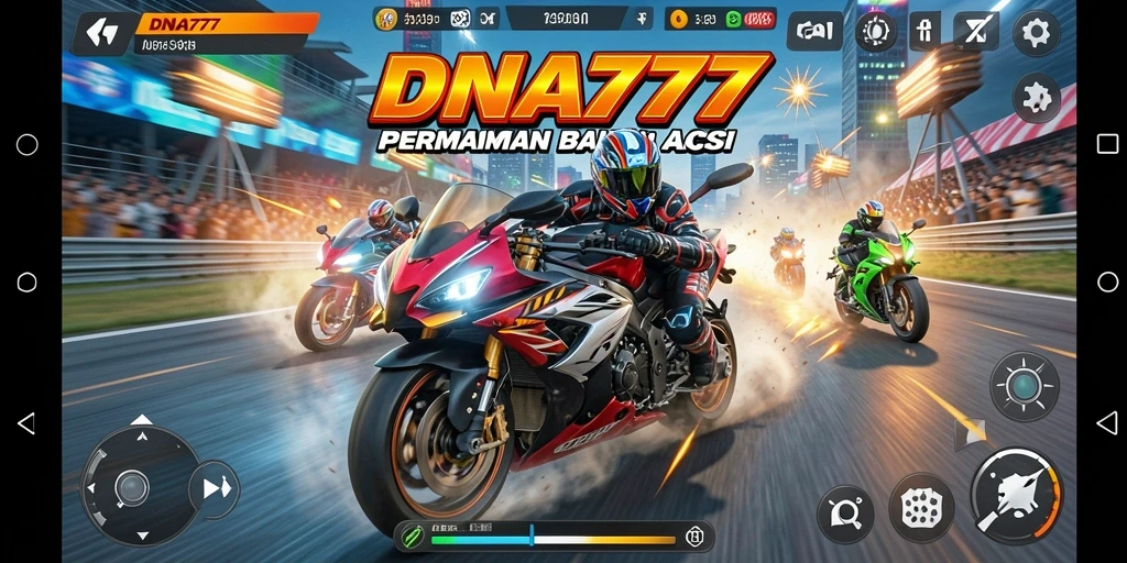 Screenshot menunjukkan aksi balapan mendebarkan di DNA777.