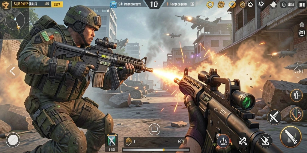 Screenshot gameplay <strong>SUPERVIP</strong> menampilkan aksi tembak-menembak yang mendebarkan.