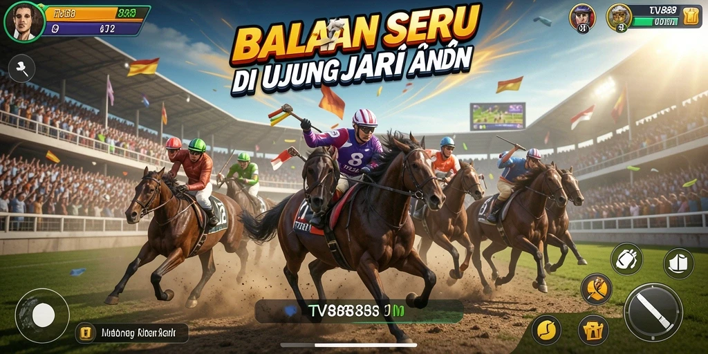 Screenshot TV888 dengan aksi balapan yang mendebarkan.