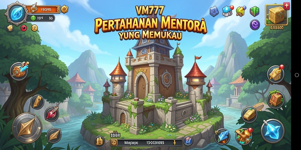 Tangkapan layar gameplay VM777 dengan menara yang strategis.